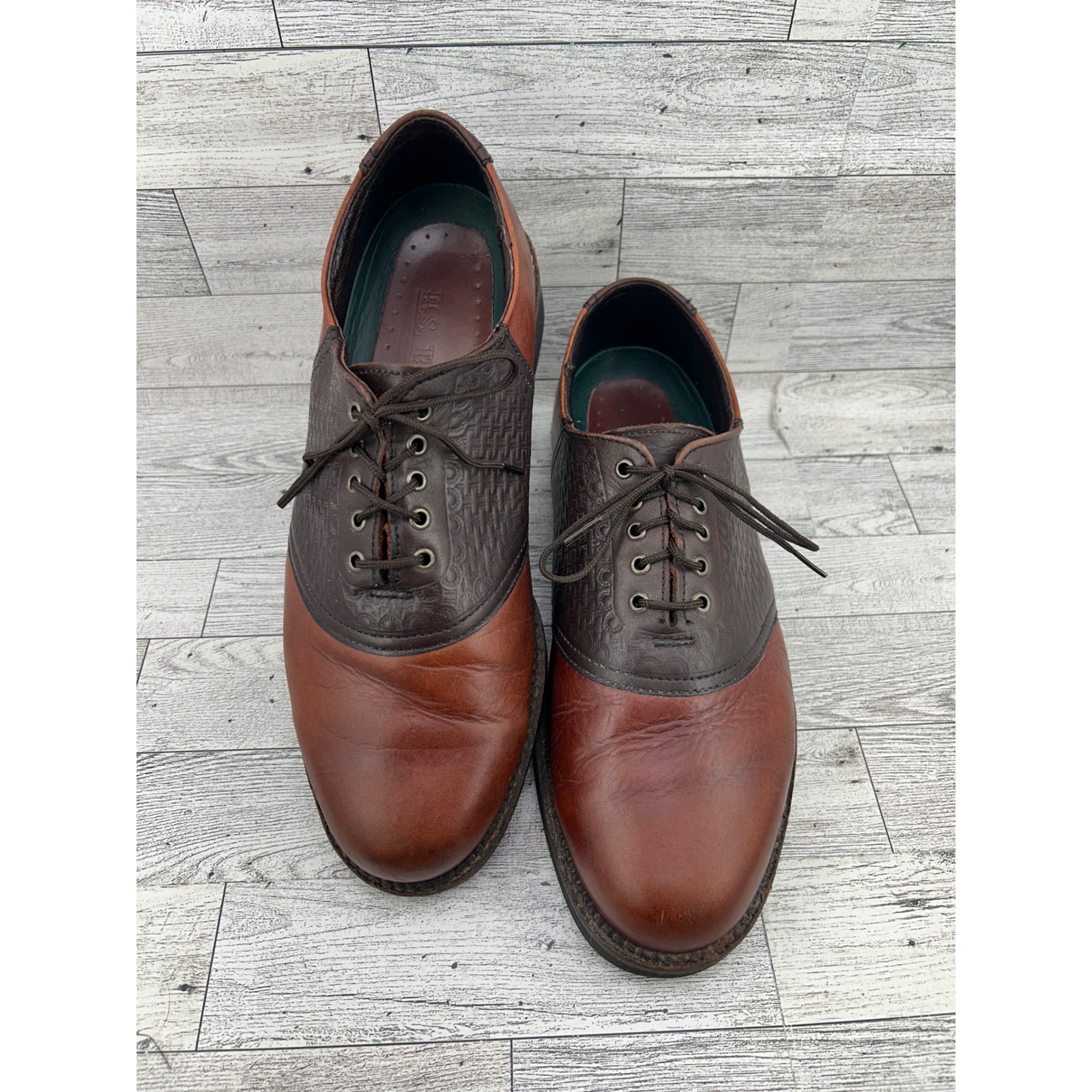 H S Trask Mens Saddle Shoes Brown Leather Lace Up Oxfords Size 9